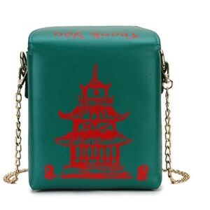 Green Pagoda Crossbody Bag with Red Print - Unbranded